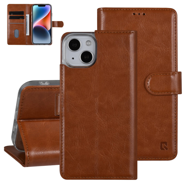 UNIQ Accessory iPhone 14 & 13 Book Case hoesje - Pasjeshouder voor 3 pasjes - Magneetsluiting - Hanger - LichtBruin-Hoesjes-Ilumina Benelux