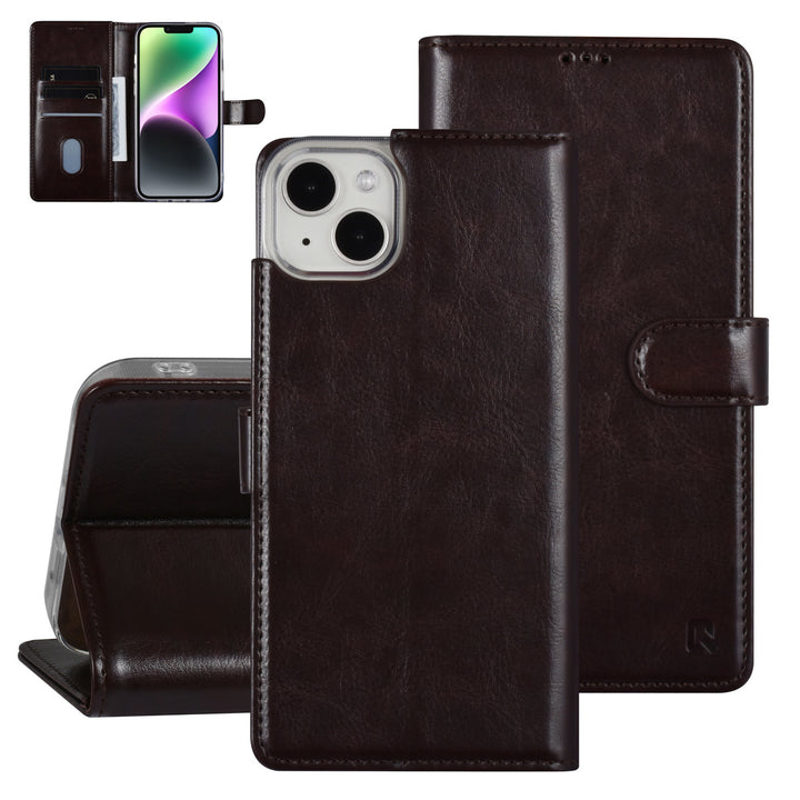 UNIQ Accessory iPhone 14 & 15 Plus Book Case hoesje - Pasjeshouder voor 3 pasjes - Magneetsluiting - Hanger - DonkerBruin-Hoesjes-Ilumina Benelux