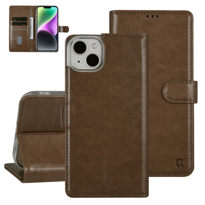 UNIQ Accessory iPhone 14 & 15 Plus Book Case hoesje - Pasjeshouder voor 3 pasjes - Magneetsluiting - Hanger - Goud-Hoesjes-Ilumina Benelux