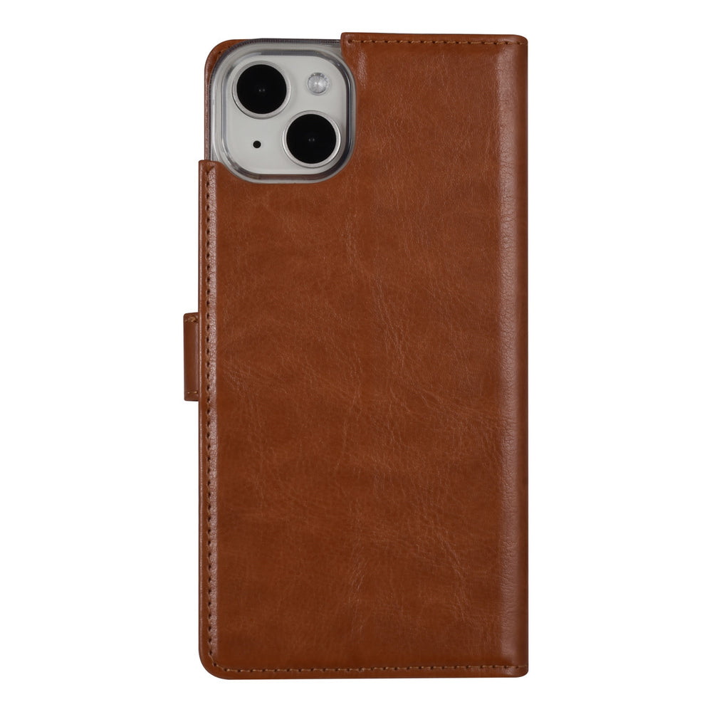 UNIQ Accessory iPhone 14 & 15 Plus Book Case hoesje - Pasjeshouder voor 3 pasjes - Magneetsluiting - Hanger - LichtBruin-Hoesjes-Ilumina Benelux
