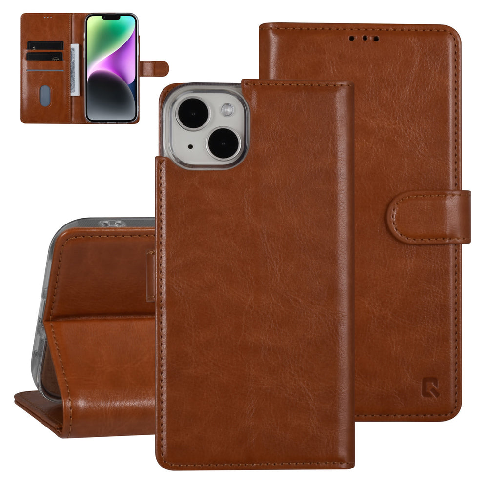UNIQ Accessory iPhone 14 & 15 Plus Book Case hoesje - Pasjeshouder voor 3 pasjes - Magneetsluiting - Hanger - LichtBruin-Hoesjes-Ilumina Benelux