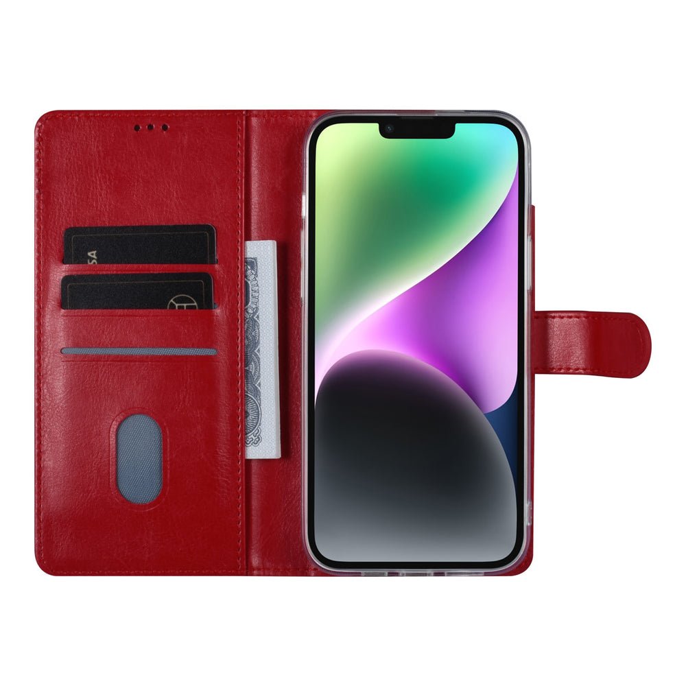UNIQ Accessory iPhone 14 & 15 Plus Book Case hoesje - Pasjeshouder voor 3 pasjes - Magneetsluiting - Hanger - Rood-Hoesjes-Ilumina Benelux
