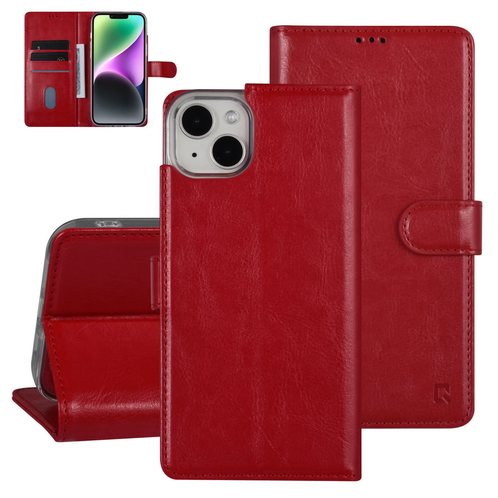 UNIQ Accessory iPhone 14 & 15 Plus Book Case hoesje - Pasjeshouder voor 3 pasjes - Magneetsluiting - Hanger - Rood-Hoesjes-Ilumina Benelux