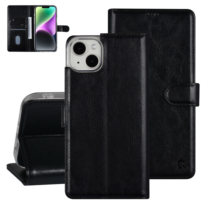 UNIQ Accessory iPhone 14 & 15 Plus Book Case hoesje - Pasjeshouder voor 3 pasjes - Magneetsluiting - Hanger - Zwart-Hoesjes-Ilumina Benelux