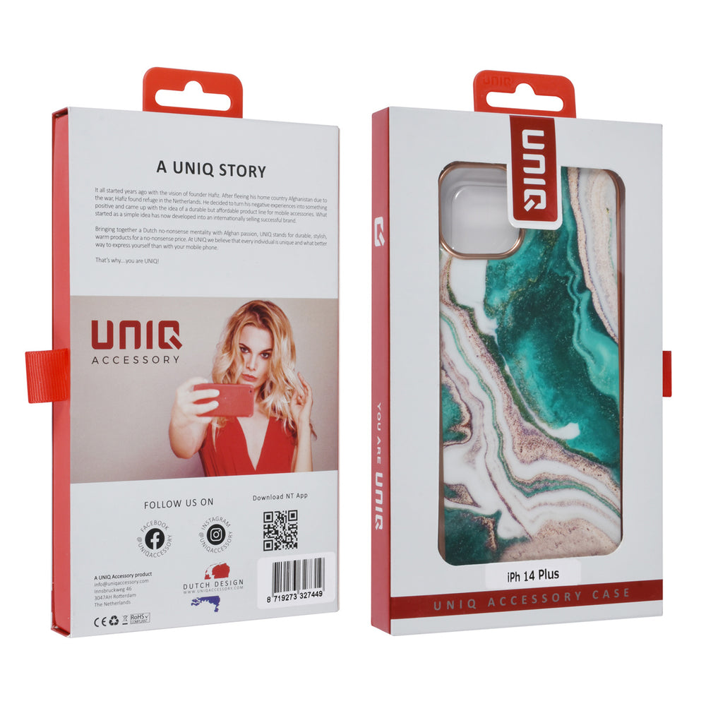 UNIQ Accessory iPhone 14 & 15 Plus TPU Backcover - Marble Green-Hoesjes-Ilumina Benelux