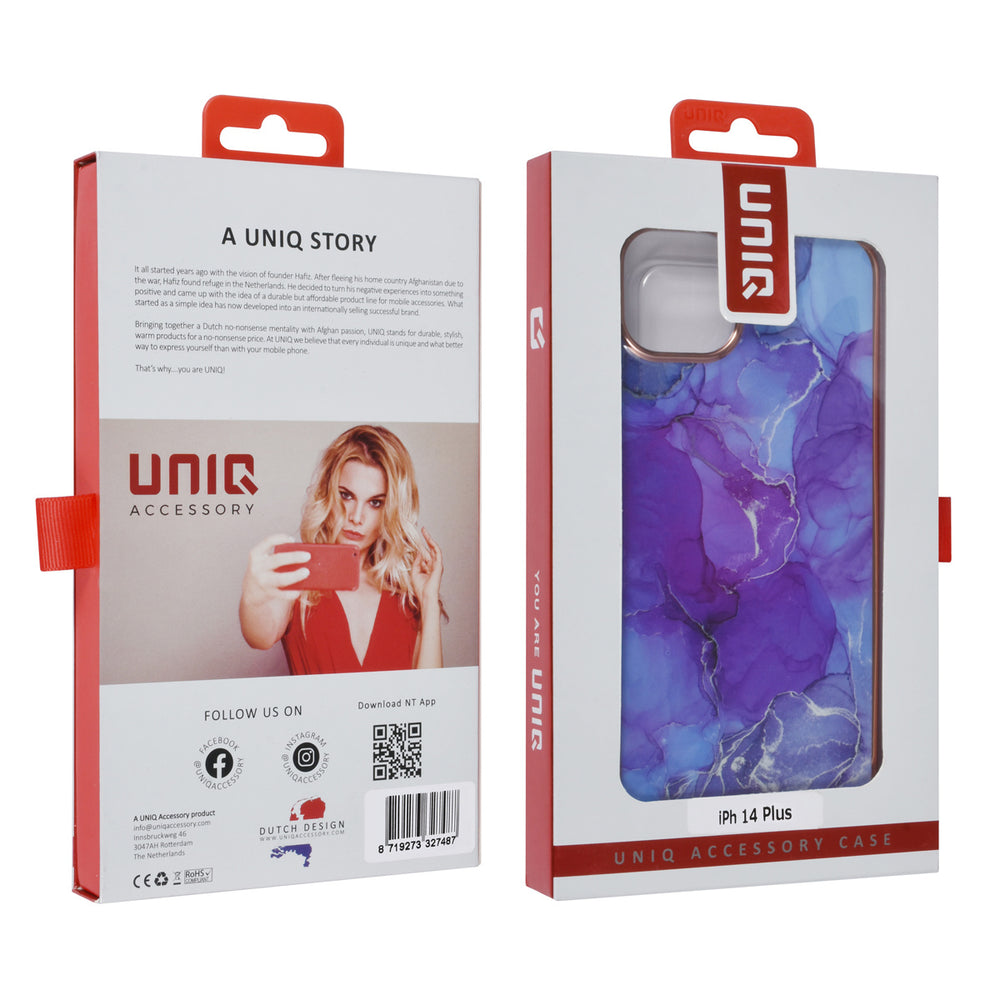 UNIQ Accessory iPhone 14 & 15 Plus TPU Backcover - Marble Purple-Hoesjes-Ilumina Benelux