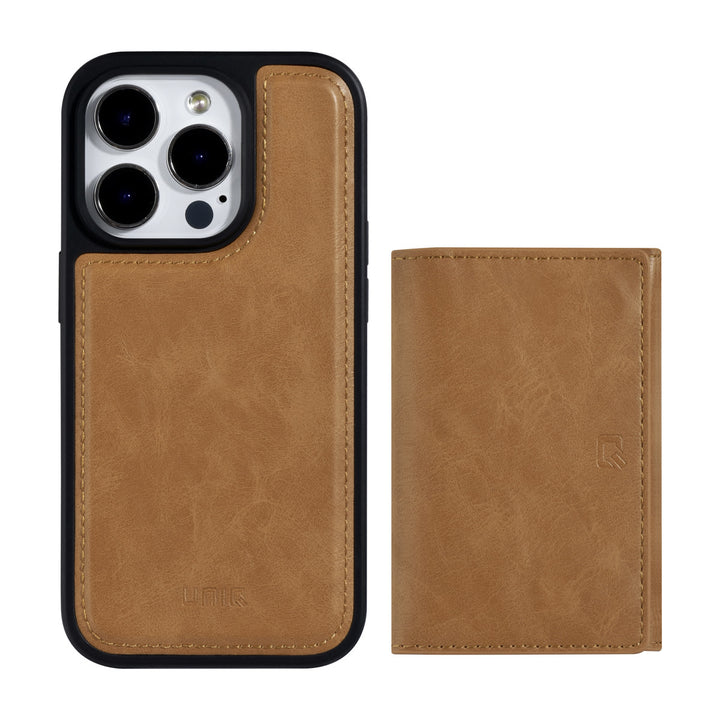 UNIQ Accessory iPhone 14 Pro Backcover hoesje - met afneembare Pasjeshouder - LichtBruin-Hoesjes-Ilumina Benelux