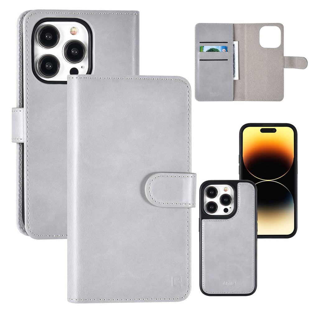 UNIQ Accessory iPhone 14 Pro Book Case hoesje Pasjeshouder - Grijs-Hoesjes-Ilumina Benelux