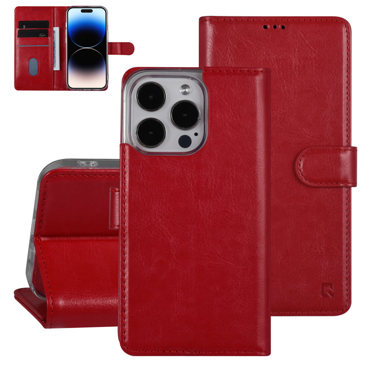 UNIQ Accessory iPhone 14 Pro Book Case hoesje - Pasjeshouder voor 3 pasjes - Hanger - Rood-Hoesjes-Ilumina Benelux