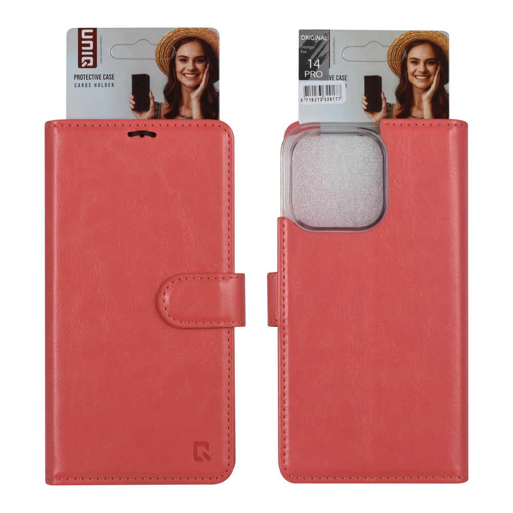 UNIQ Accessory iPhone 14 Pro Book Case hoesje - Pasjeshouder voor 3 pasjes - Hanger - Roze-Hoesjes-Ilumina Benelux