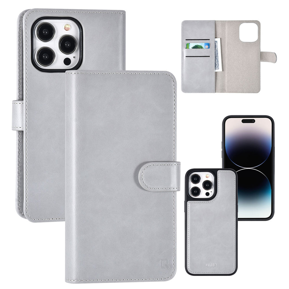 UNIQ Accessory iPhone 14 Pro Max Book Case hoesje Pasjeshouder - Grijs-Hoesjes-Ilumina Benelux
