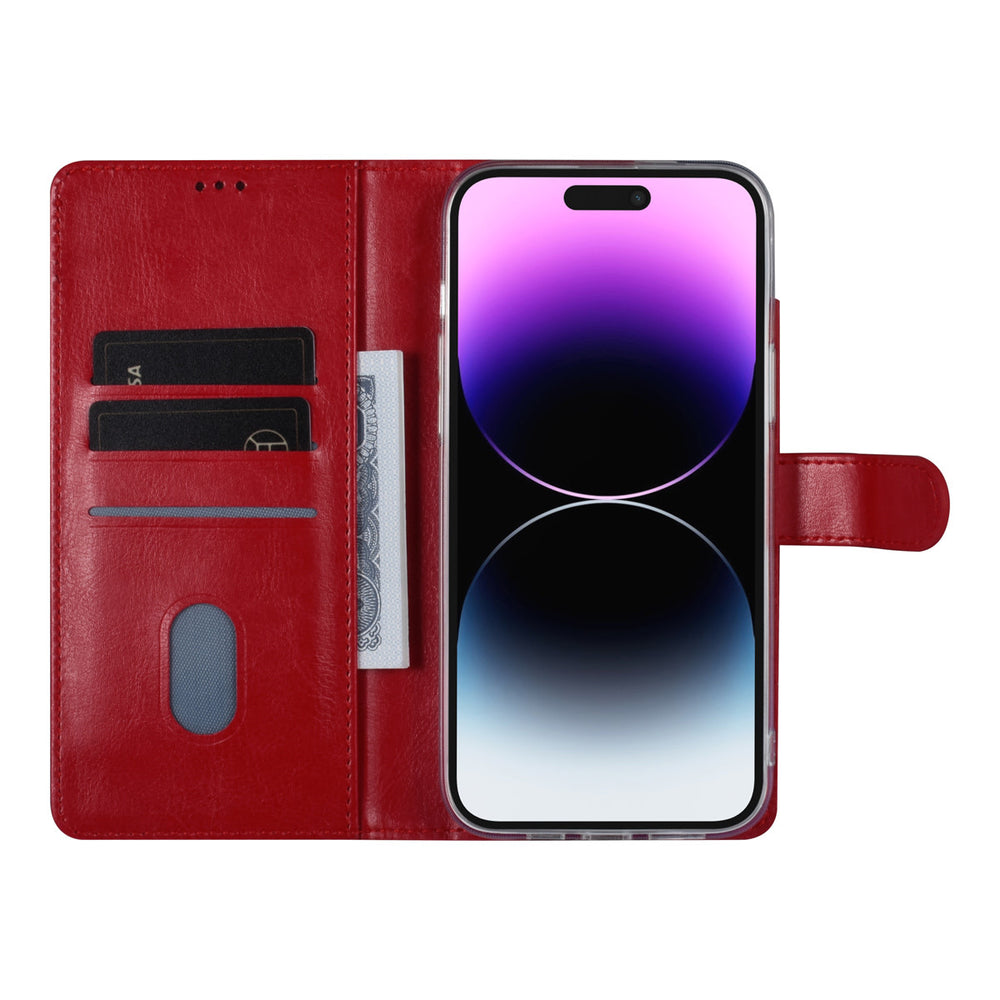 UNIQ Accessory iPhone 14 Pro Max Book Case hoesje - Pasjeshouder voor 3 pasjes - Hanger - Rood-Hoesjes-Ilumina Benelux