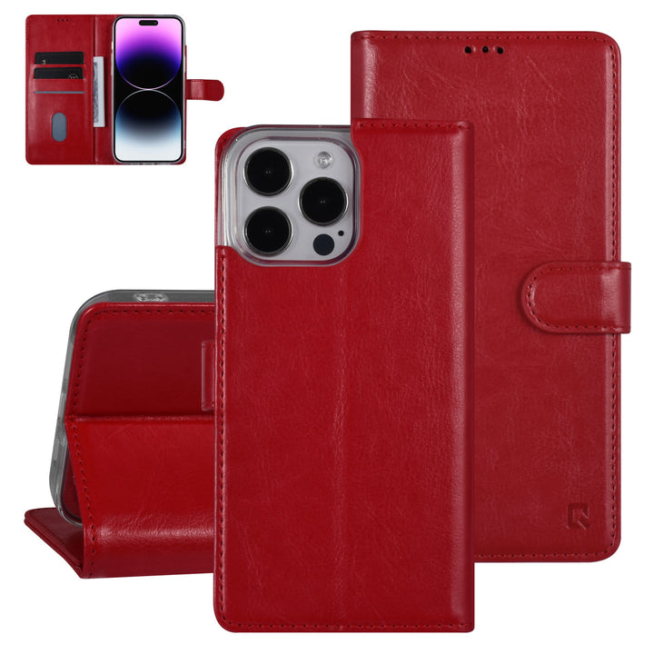 UNIQ Accessory iPhone 14 Pro Max Book Case hoesje - Pasjeshouder voor 3 pasjes - Hanger - Rood-Hoesjes-Ilumina Benelux
