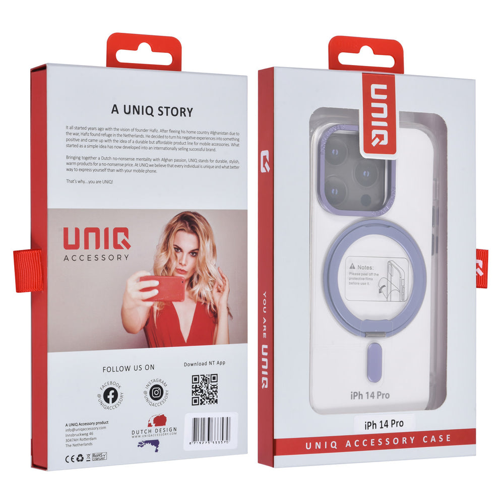 UNIQ Accessory iPhone 14 Pro TPU Back Cover hoesje - Magsafe Compatible 360 Graden Draaibare Standaard - Transparant - Paars-Hoesjes-Ilumina Benelux
