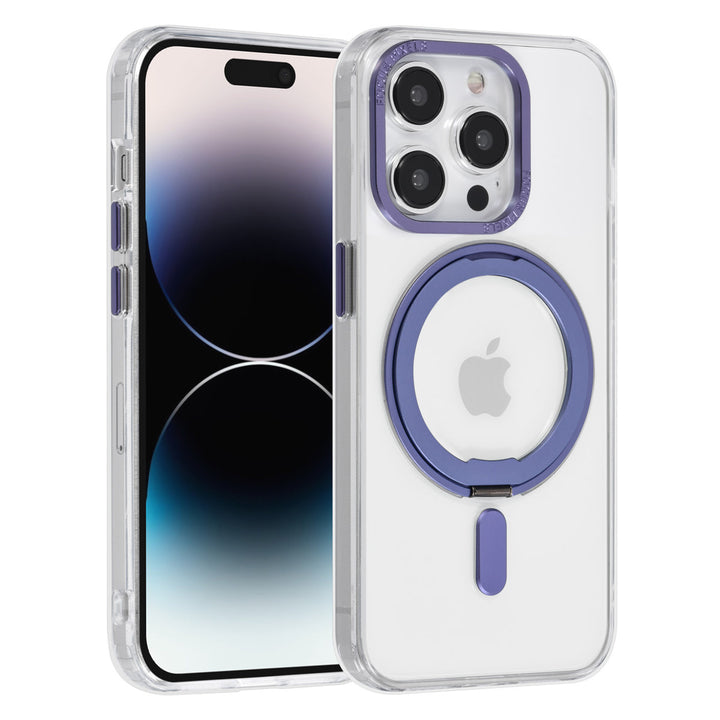 UNIQ Accessory iPhone 14 Pro TPU Back Cover hoesje - Magsafe Compatible 360 Graden Draaibare Standaard - Transparant - Paars-Hoesjes-Ilumina Benelux