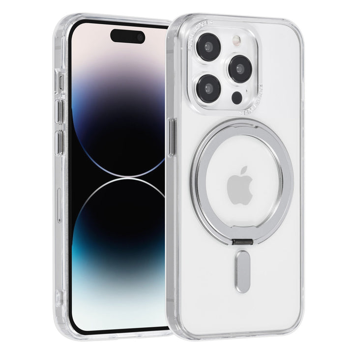 UNIQ Accessory iPhone 14 Pro TPU Back Cover hoesje - Magsafe Compatible 360 Graden Draaibare Standaard - Transparant - Zilver-Hoesjes-Ilumina Benelux
