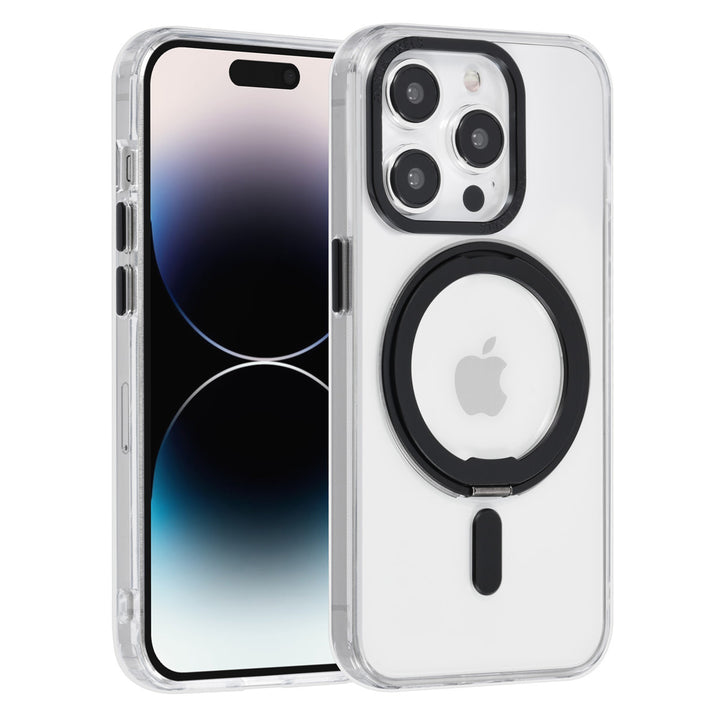 UNIQ Accessory iPhone 14 Pro TPU Back Cover hoesje - Magsafe Compatible 360 Graden Draaibare Standaard - Transparant - Zwart-Hoesjes-Ilumina Benelux