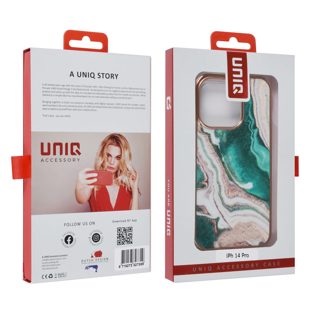 UNIQ Accessory iPhone 14 Pro TPU Backcover - Marble Green-Hoesjes-Ilumina Benelux