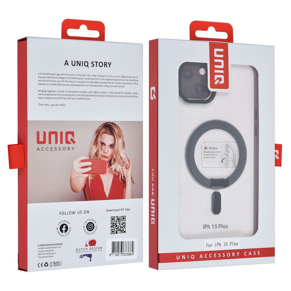 UNIQ Accessory iPhone 15 & 14 Plus Back Cover hoesje Magsafe met ring stand - Transparant-Hoesjes-Ilumina Benelux