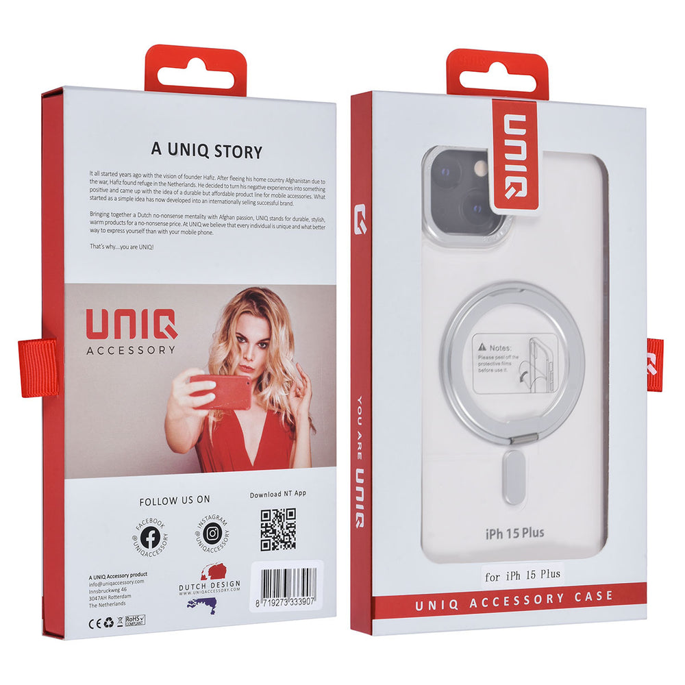 UNIQ Accessory iPhone 15 & 14 Plus Backcover hoesje Magsafe with ring stand - Transparant-Hoesjes-Ilumina Benelux