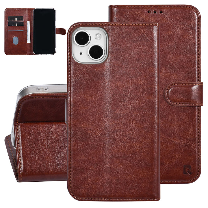 UNIQ Accessory iPhone 15 & 14 Plus Book Case hoesje - Pasjeshouder voor 3 pasjes - Magneetsluiting - Hanger - Bruin-Hoesjes-Ilumina Benelux