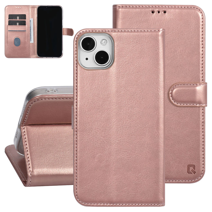 UNIQ Accessory iPhone 15 & 14 Plus Book Case hoesje - Pasjeshouder voor 3 pasjes - Magneetsluiting - Hanger - Rose Gold-Hoesjes-Ilumina Benelux