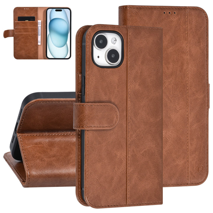 UNIQ Accessory iPhone 15 & 14 Plus Book Case hoesje - Pasjeshouder voor 3 pasjes - Magneetsluiting - LichtBruin-Hoesjes-Ilumina Benelux