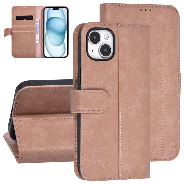 UNIQ Accessory iPhone 15 & 14 Plus Book Case hoesje - Pasjeshouder voor 3 pasjes - Magneetsluiting - Rose Gold-Hoesjes-Ilumina Benelux