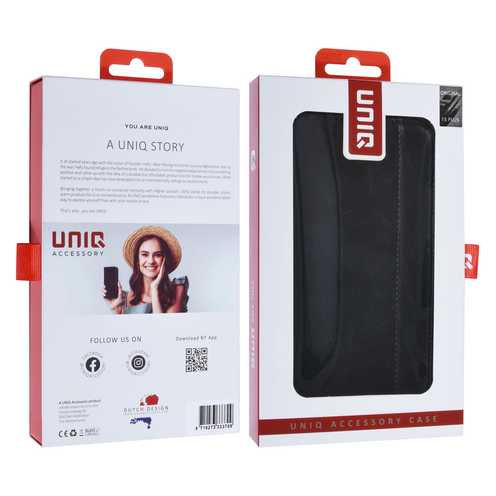 UNIQ Accessory iPhone 15 & 14 Plus Book Case hoesje - Pasjeshouder voor 3 pasjes - Magneetsluiting - Zwart-Hoesjes-Ilumina Benelux