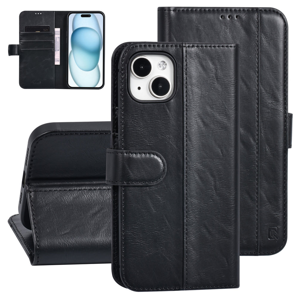 UNIQ Accessory iPhone 15 & 14 Plus Book Case hoesje - Pasjeshouder voor 3 pasjes - Magneetsluiting - Zwart-Hoesjes-Ilumina Benelux