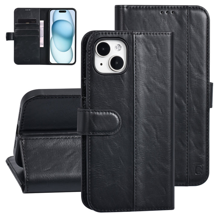 UNIQ Accessory iPhone 15 & 14 Plus Book Case hoesje - Pasjeshouder voor 3 pasjes - Magneetsluiting - Zwart-Hoesjes-Ilumina Benelux