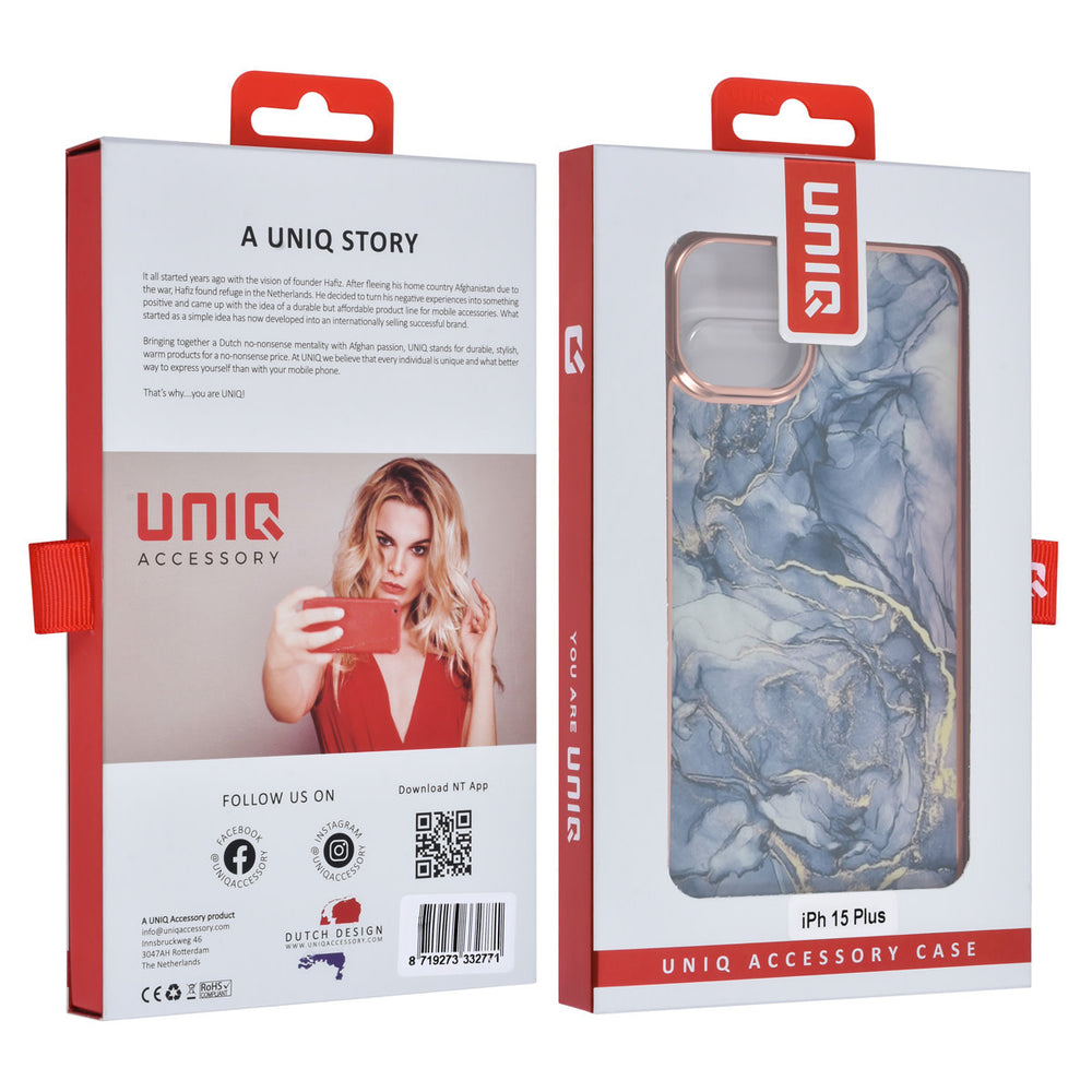 UNIQ Accessory iPhone 15 & 14 Plus TPU Back Cover hoesje - Marble Grey-Hoesjes-Ilumina Benelux