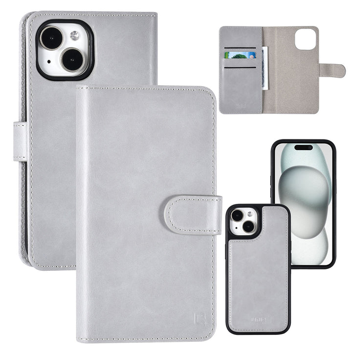 UNIQ Accessory iPhone 15 Book Case hoesje Pasjeshouder - Grijs-Hoesjes-Ilumina Benelux