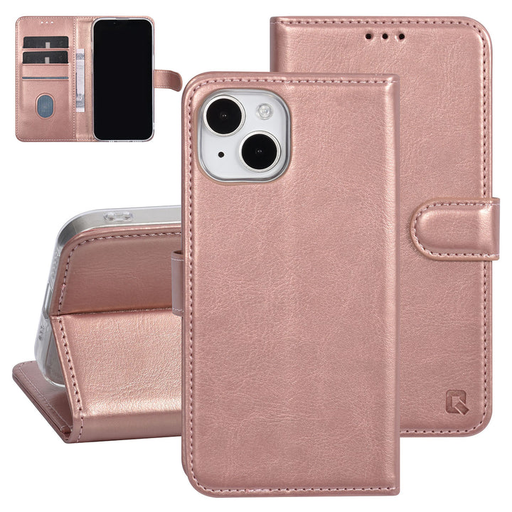 UNIQ Accessory iPhone 15 Book Case hoesje - Pasjeshouder voor 3 pasjes - Magneetsluiting - Hanger - Rose Gold-Hoesjes-Ilumina Benelux