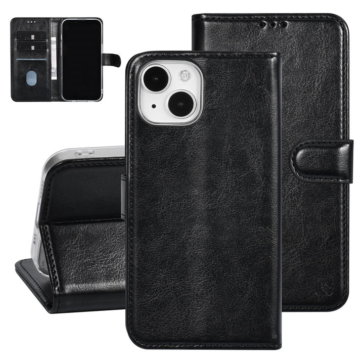 UNIQ Accessory iPhone 15 Book Case hoesje - Pasjeshouder voor 3 pasjes - Magneetsluiting - Hanger - Zwart-Hoesjes-Ilumina Benelux