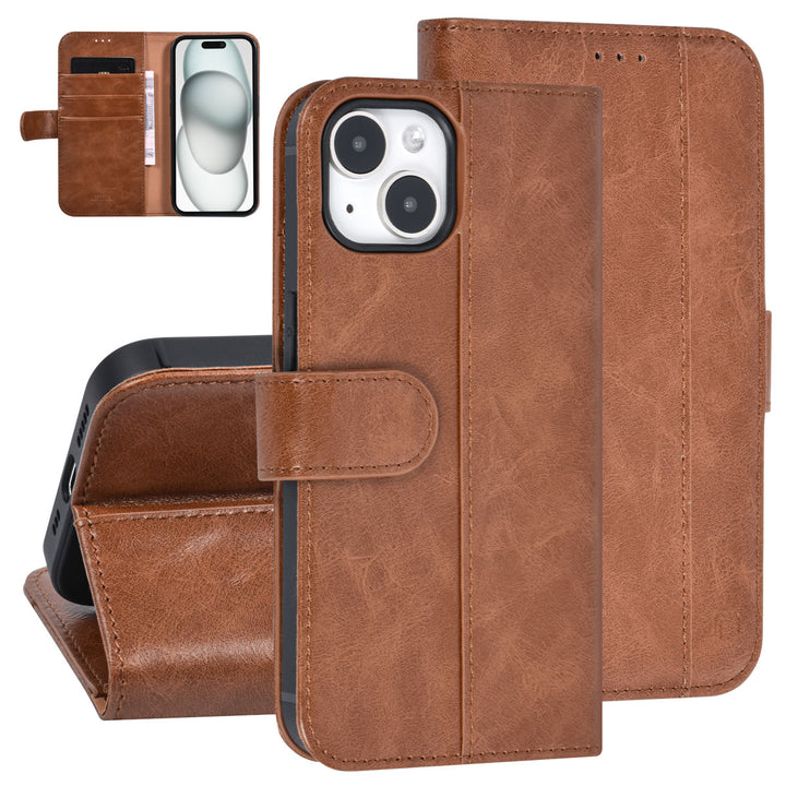 UNIQ Accessory iPhone 15 Book Case hoesje - Pasjeshouder voor 3 pasjes - Magneetsluiting - LichtBruin-Hoesjes-Ilumina Benelux