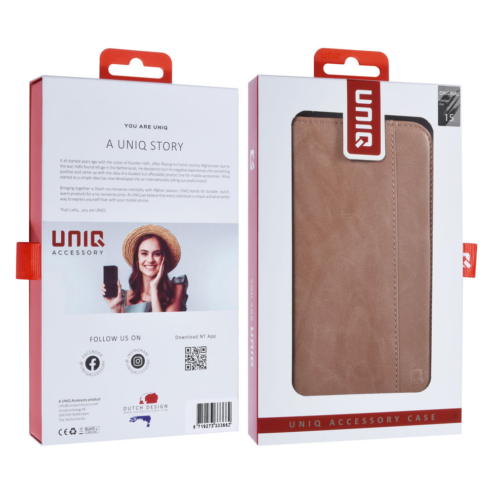 UNIQ Accessory iPhone 15 Book Case hoesje - Pasjeshouder voor 3 pasjes - Magneetsluiting - Rose Gold-Hoesjes-Ilumina Benelux