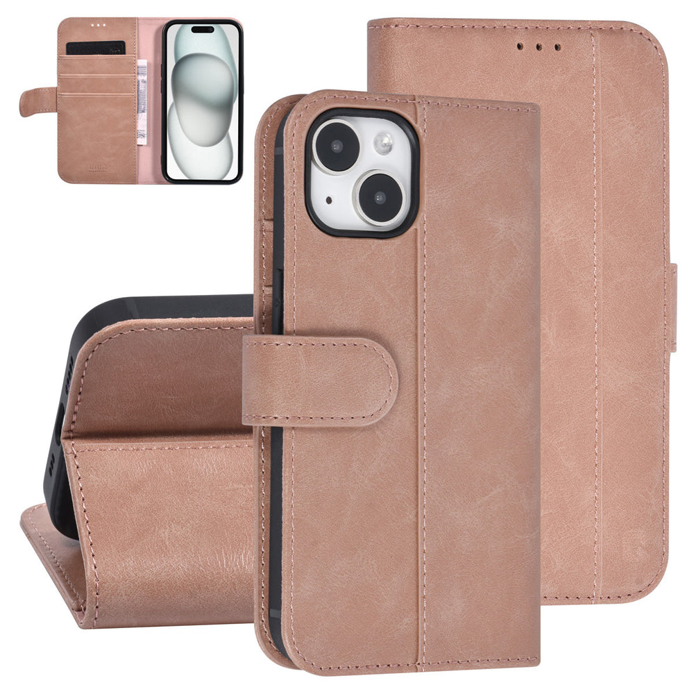 UNIQ Accessory iPhone 15 Book Case hoesje - Pasjeshouder voor 3 pasjes - Magneetsluiting - Rose Gold-Hoesjes-Ilumina Benelux