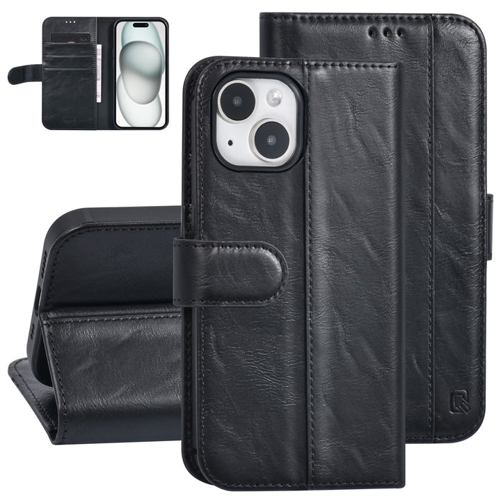 UNIQ Accessory iPhone 15 Book Case hoesje - Pasjeshouder voor 3 pasjes - Magneetsluiting - Zwart-Hoesjes-Ilumina Benelux