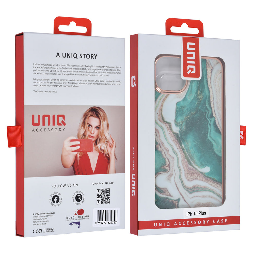 UNIQ Accessory iPhone 15 Plus TPU Back Cover hoesje - Marble Green-Hoesjes-Ilumina Benelux