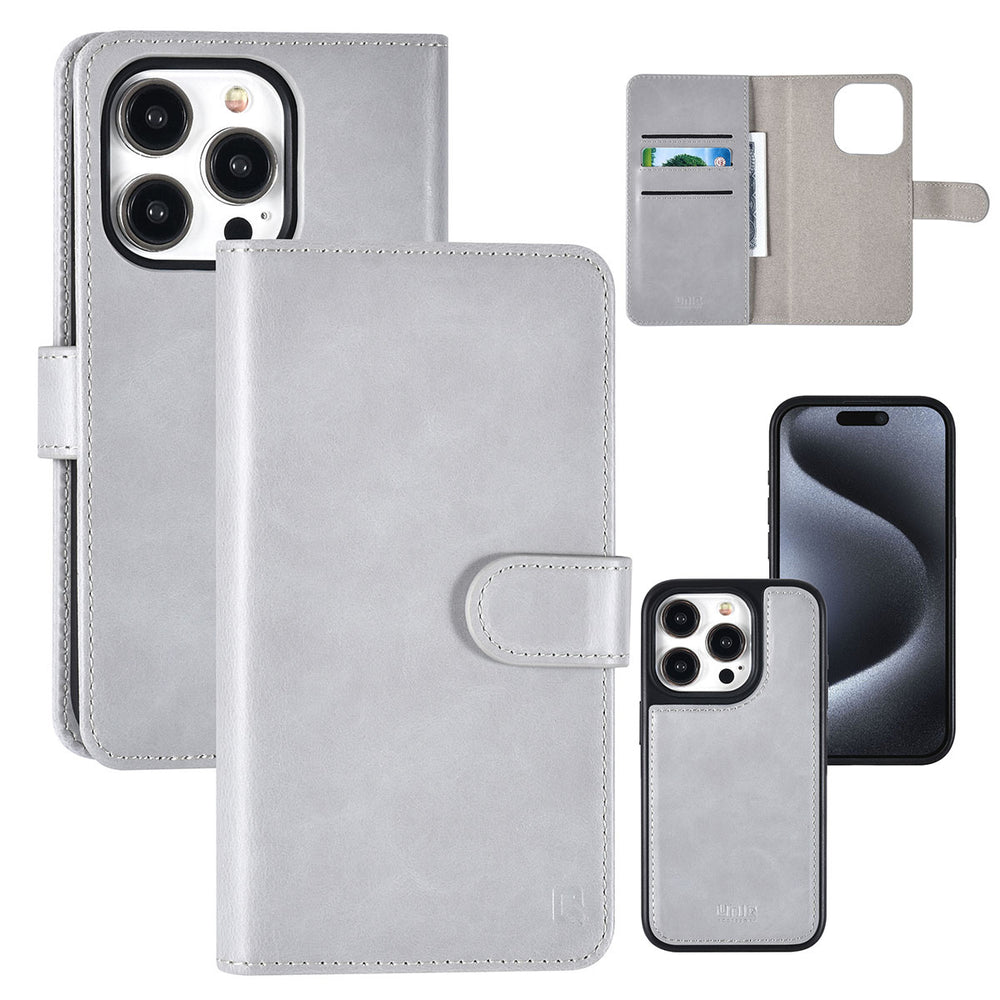 UNIQ Accessory iPhone 15 Pro Book Case hoesje Pasjeshouder - Grijs-Hoesjes-Ilumina Benelux