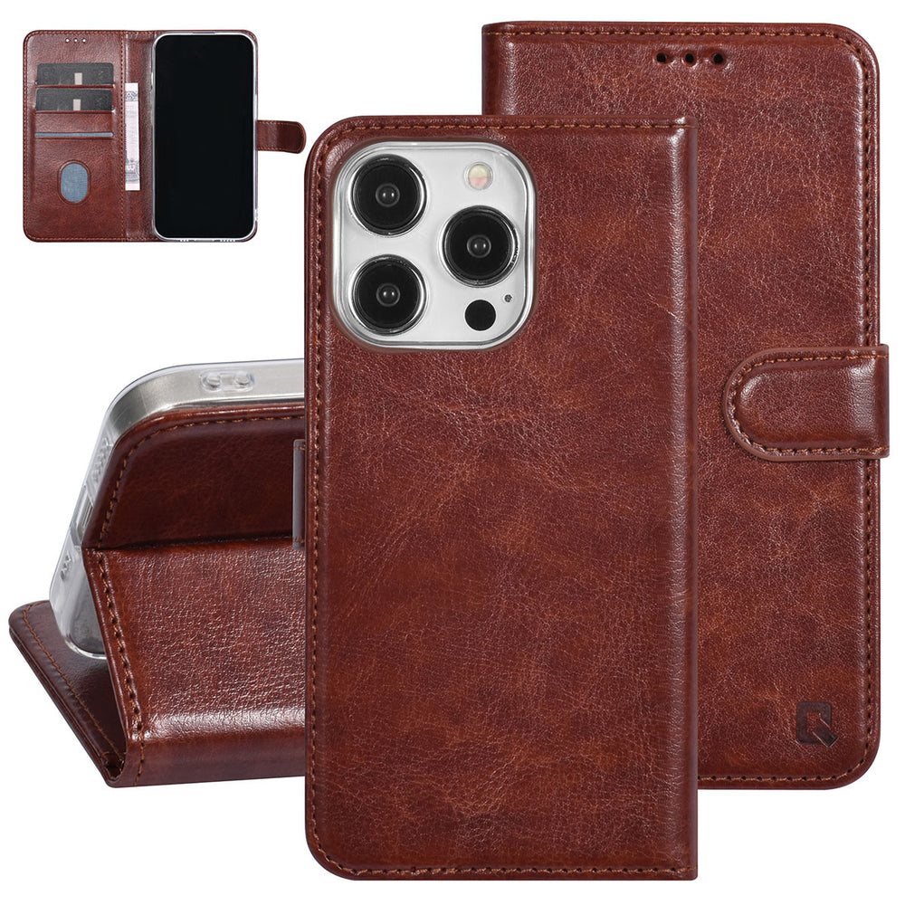 UNIQ Accessory iPhone 15 Pro Book Case hoesje - Pasjeshouder voor 3 pasjes - Magneetsluiting - Hanger - Bruin-Hoesjes-Ilumina Benelux