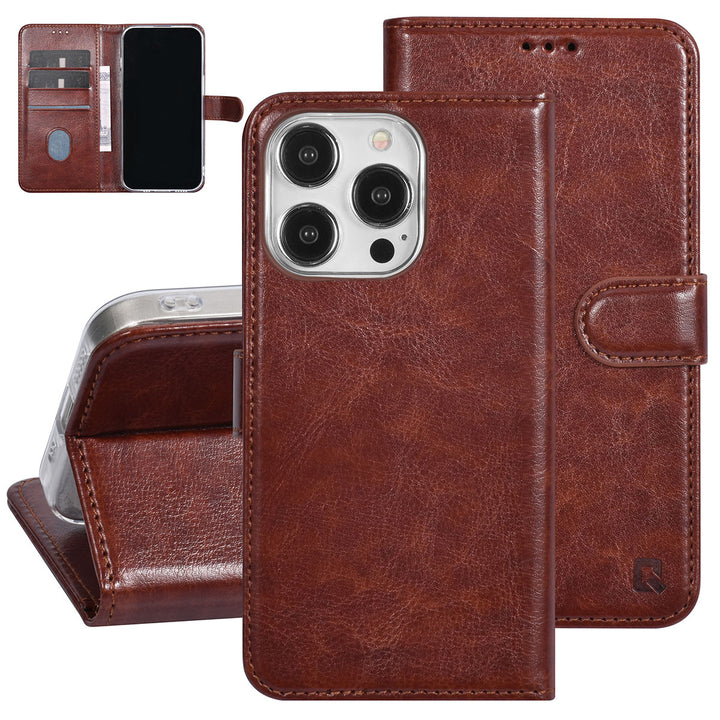 UNIQ Accessory iPhone 15 Pro Book Case hoesje - Pasjeshouder voor 3 pasjes - Magneetsluiting - Hanger - Bruin-Hoesjes-Ilumina Benelux