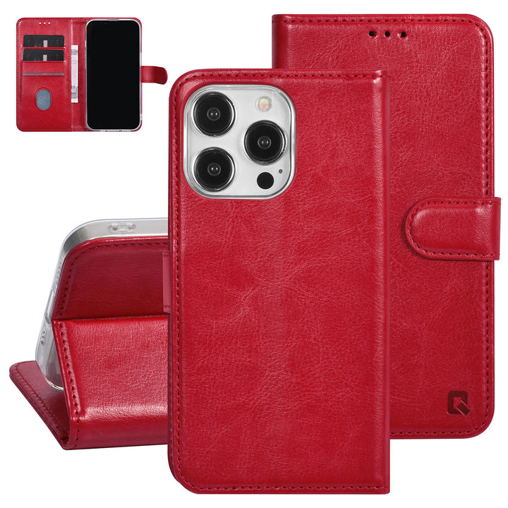 UNIQ Accessory iPhone 15 Pro Book Case hoesje - Pasjeshouder voor 3 pasjes - Magneetsluiting - Hanger - Rood-Hoesjes-Ilumina Benelux