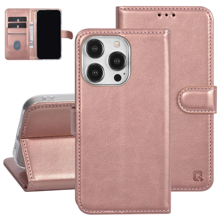 UNIQ Accessory iPhone 15 Pro Book Case hoesje - Pasjeshouder voor 3 pasjes - Magneetsluiting - Hanger - Rose Gold-Hoesjes-Ilumina Benelux
