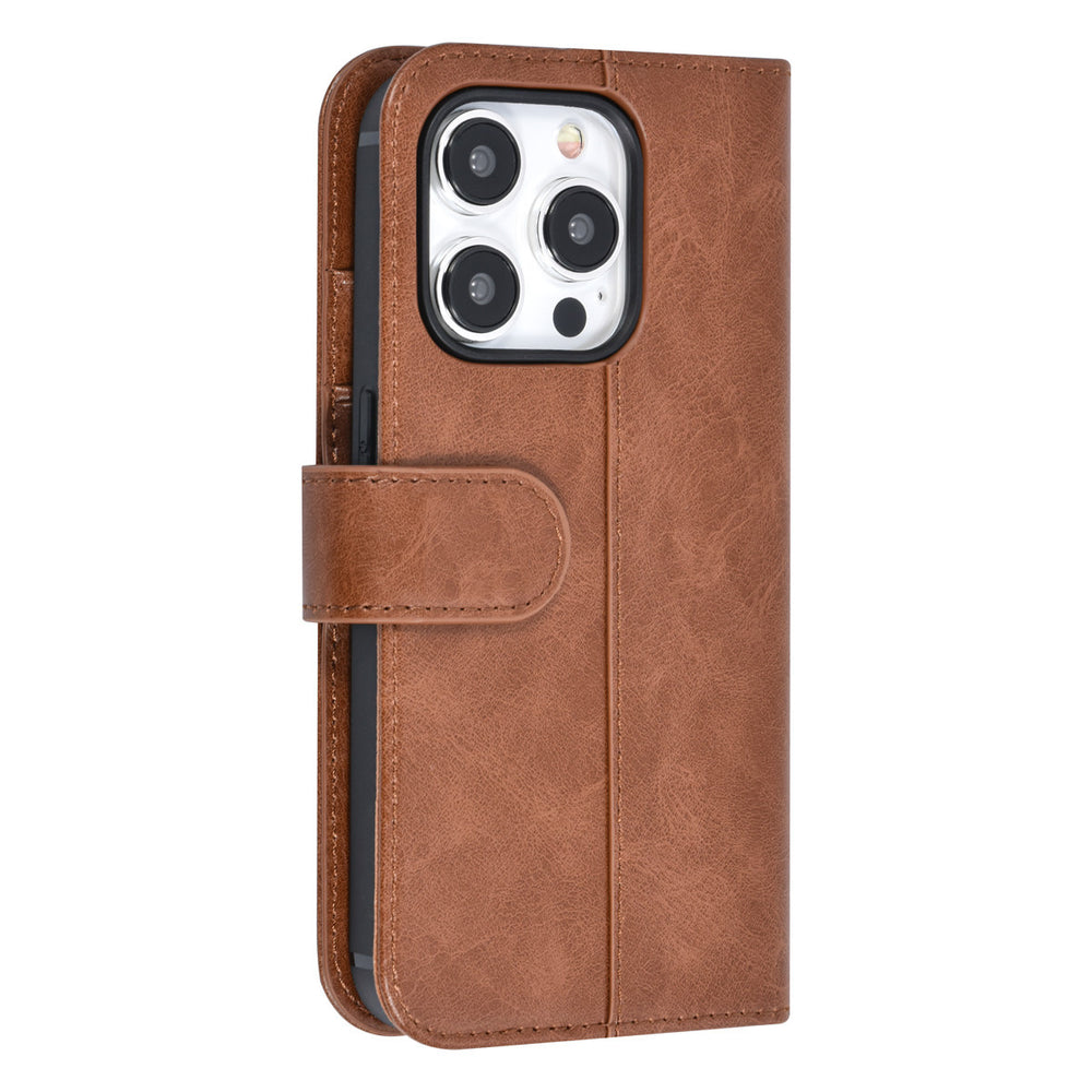 UNIQ Accessory iPhone 15 Pro Book Case hoesje - Pasjeshouder voor 3 pasjes - Magneetsluiting - LichtBruin-Hoesjes-Ilumina Benelux