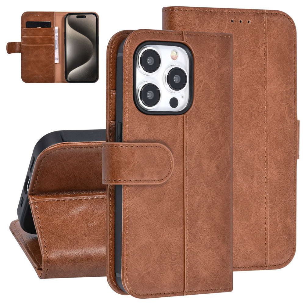 UNIQ Accessory iPhone 15 Pro Book Case hoesje - Pasjeshouder voor 3 pasjes - Magneetsluiting - LichtBruin-Hoesjes-Ilumina Benelux