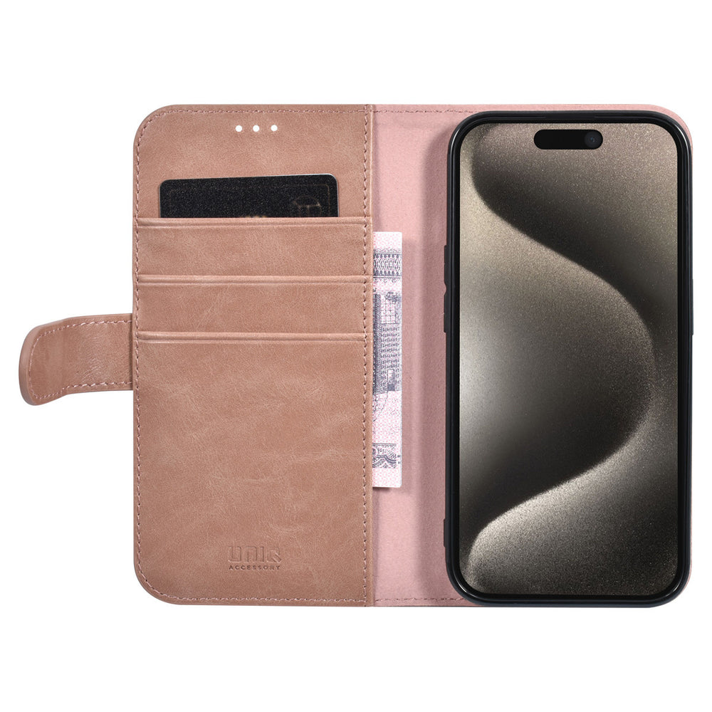 UNIQ Accessory iPhone 15 Pro Book Case hoesje - Pasjeshouder voor 3 pasjes - Magneetsluiting - Rose Gold-Hoesjes-Ilumina Benelux