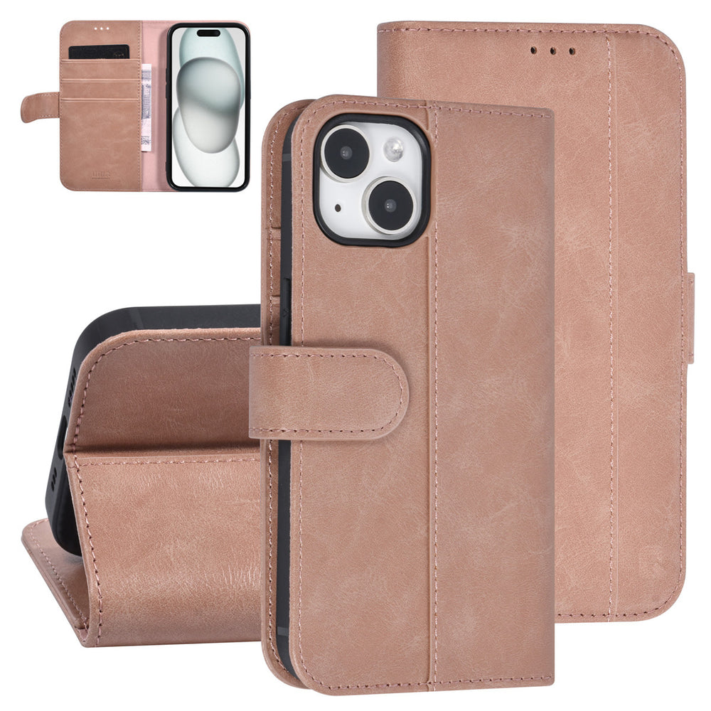 UNIQ Accessory iPhone 15 Pro Book Case hoesje - Pasjeshouder voor 3 pasjes - Magneetsluiting - Rose Gold-Hoesjes-Ilumina Benelux