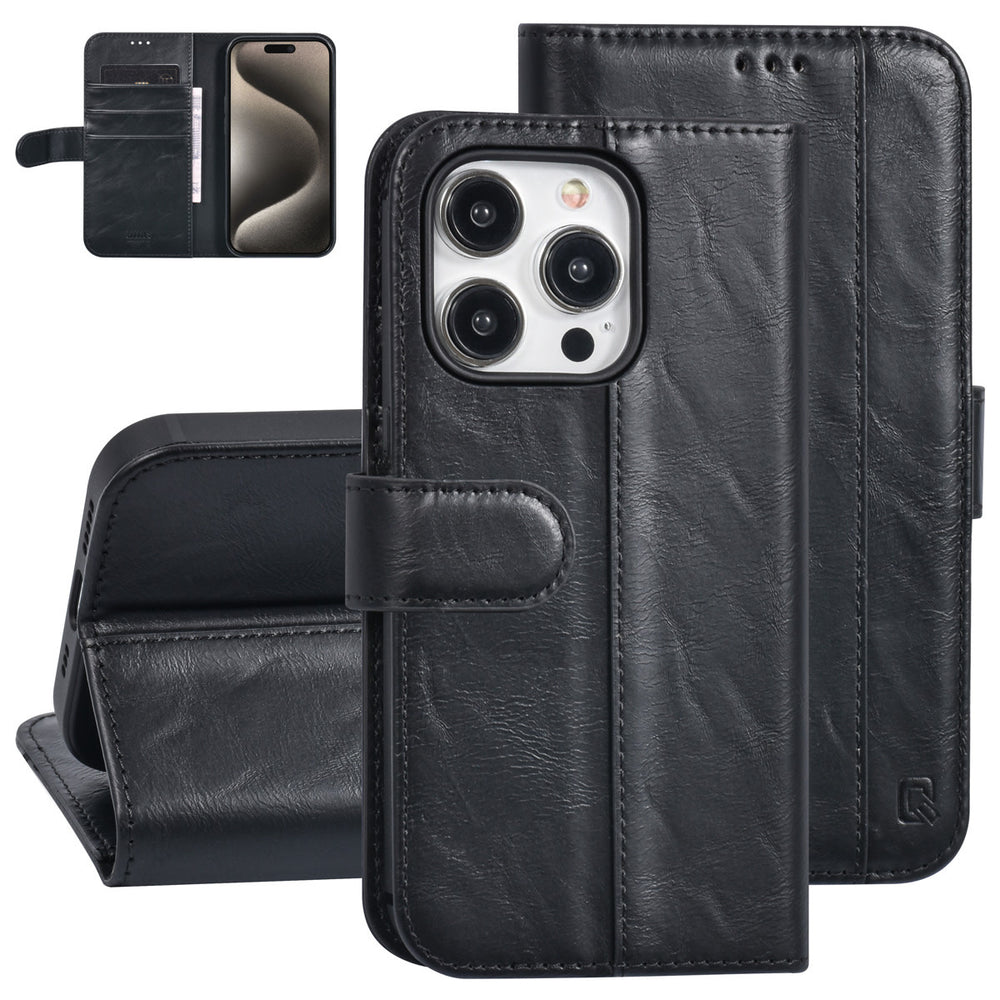 UNIQ Accessory iPhone 15 Pro Book Case hoesje - Pasjeshouder voor 3 pasjes - Magneetsluiting - Zwart-Hoesjes-Ilumina Benelux